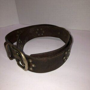 Y2K Hipwear Italian Brown Leather Belt Studded Flowers Boho Festival Large